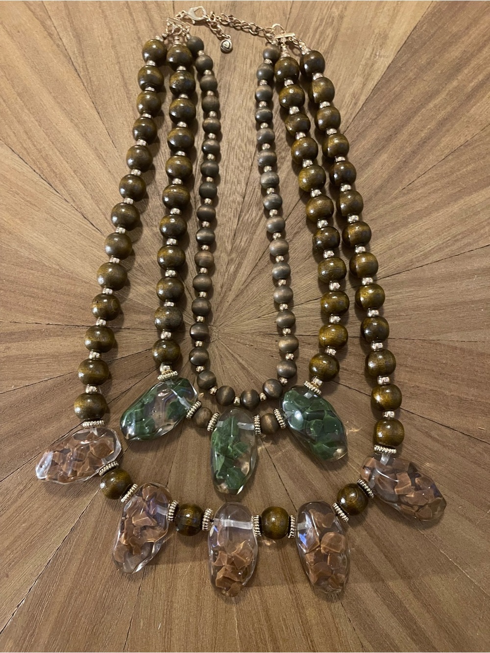 Vanessa Mooney Olive Green and Brown Layered Beaded Necklace